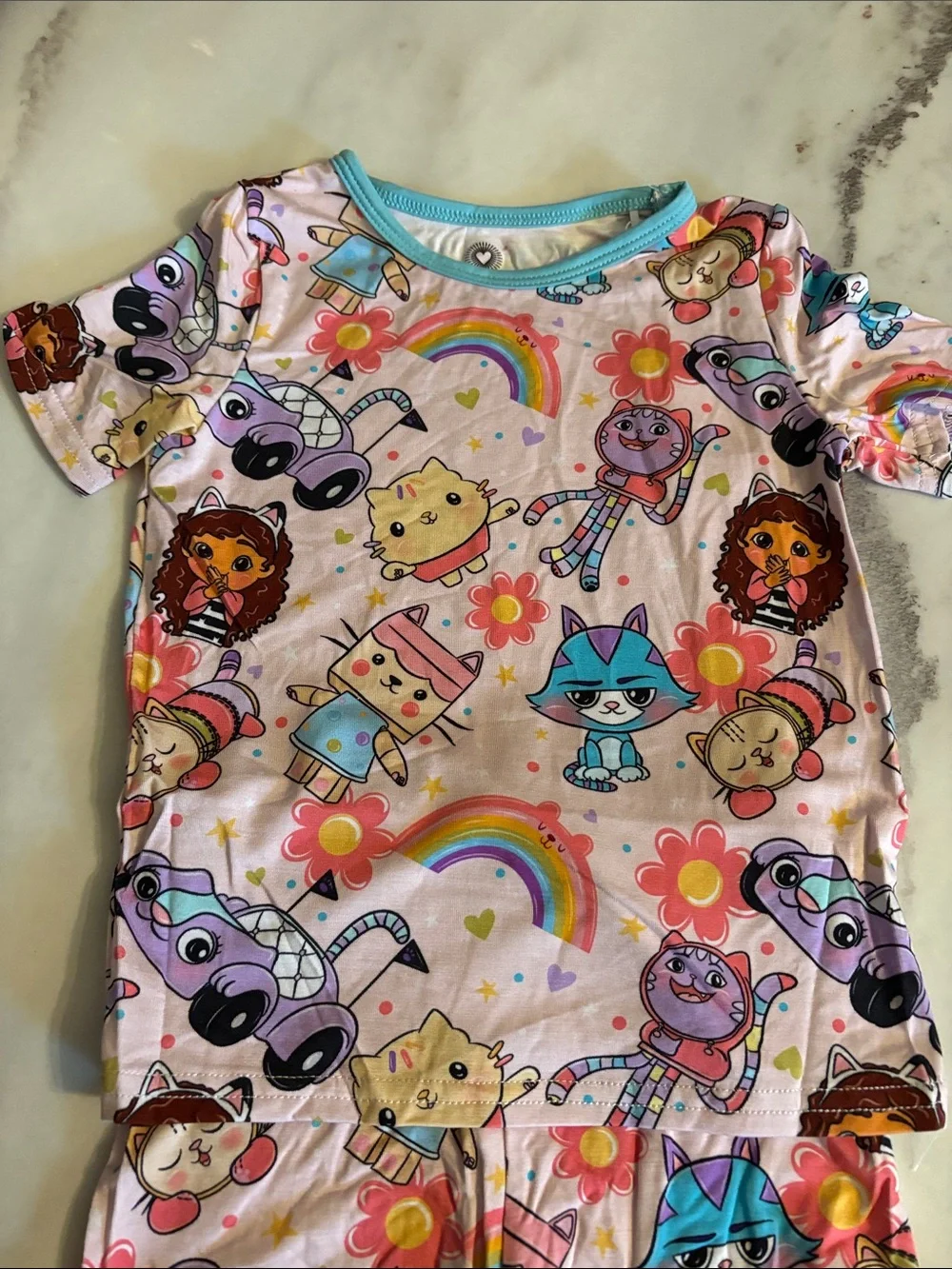 BAMBOO Pink Cartoon Animals & Rainbow Short Pajama Set